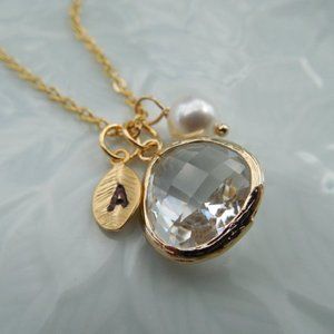 Gold or Silver April Crystal Birthstone necklace